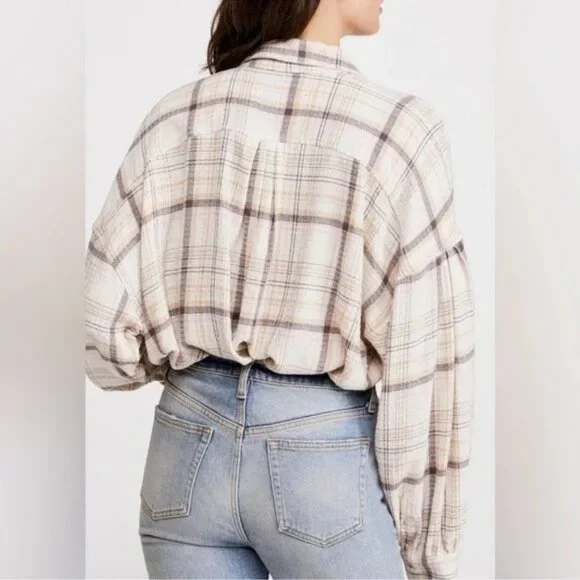 Free People We The Free Hidden Valley Button Down Oversized Plaid Shirt Top S - Picture 3 of 16